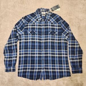Wrangler NWT Men's Blue and White Plaid 100% Organic Cotton Shirt